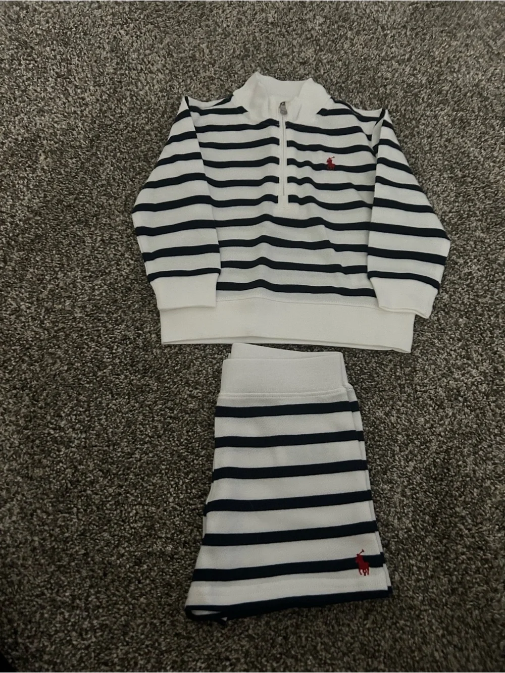 NWT! Polo by RL White & Navy Striped Knit Half-Zip Set. 18 months